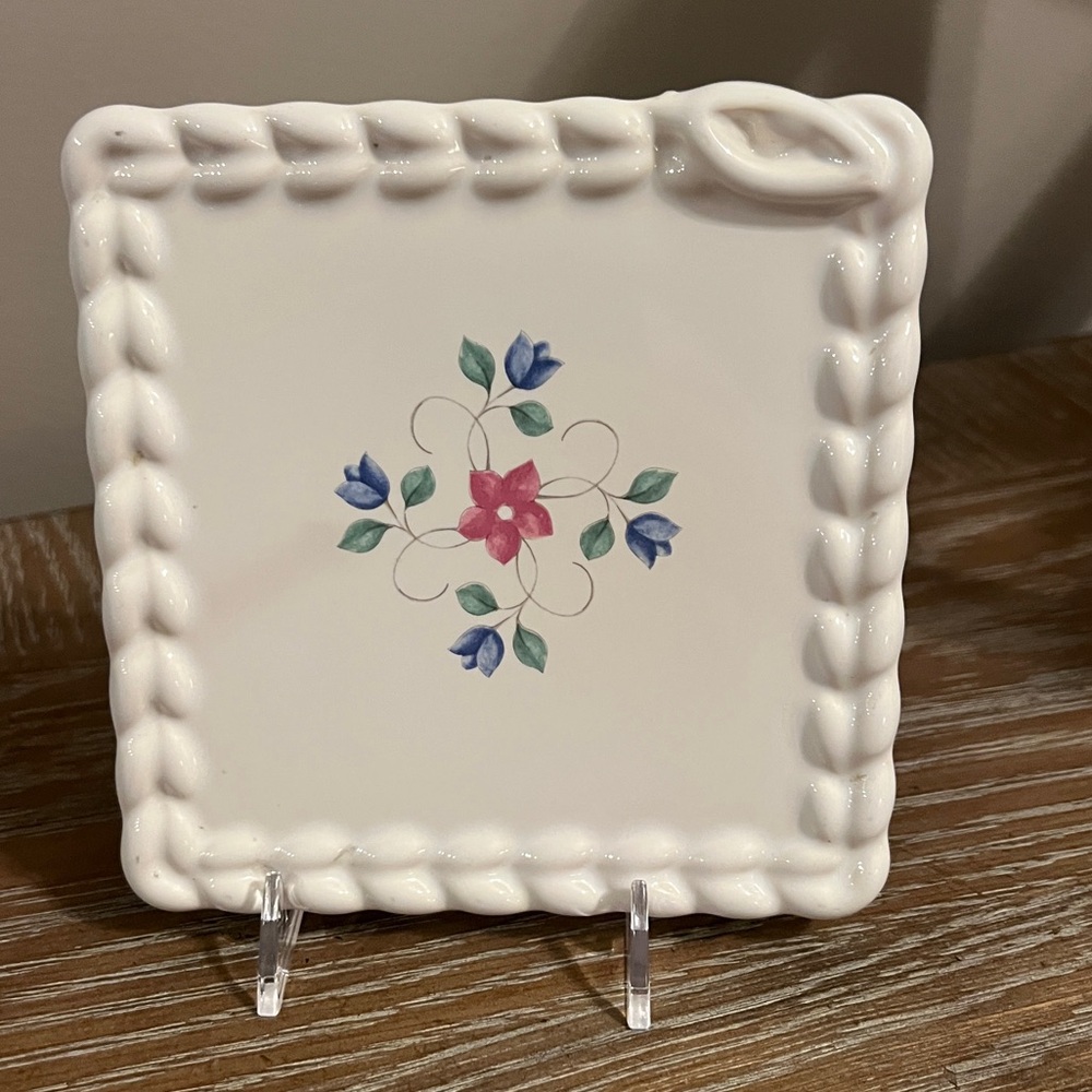 Vintage Pfaltzgraff Ceramic Trivet with Braided Edge